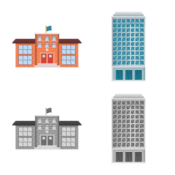 Vektor desain ikon kota dan tengah. Collection of municipal and estate stock symbol for web . - Stok Vektor