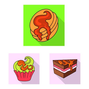 Şekerlemeler ve mutfak simge vektör tasarımı. Şekerlemeler ve web için renkli hisse senedi simgesi toplama.