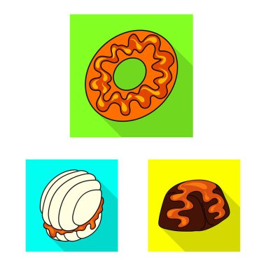 Şekerleme ve mutfak logosu vektör illüstrasyon. Şekerleme koleksiyonu ve stok için renkli vektör simgesi.