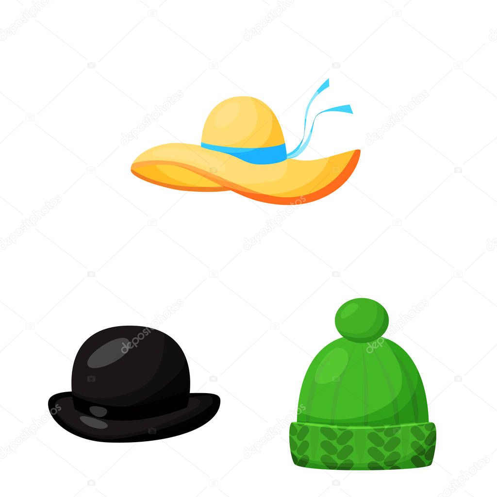 Isolated object of headgear and napper icon. Collection of headgear and helmet vector icon for stock.