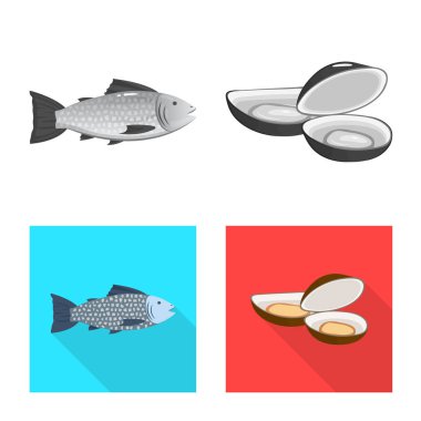 Taze ve restoran logo vektör tasarımı. Hisse senedi için taze ve deniz vektör simge topluluğu.