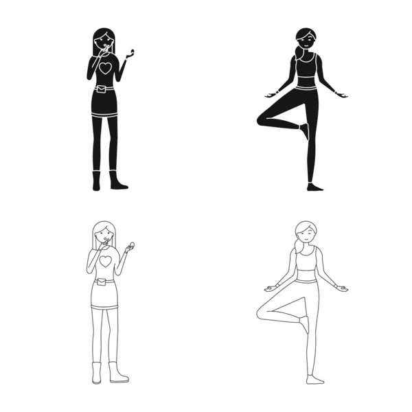 Oggetto isolato di postura e icona dell'umore. Raccolta di postura e stock symbol femminile per il web . — Vettoriale Stock