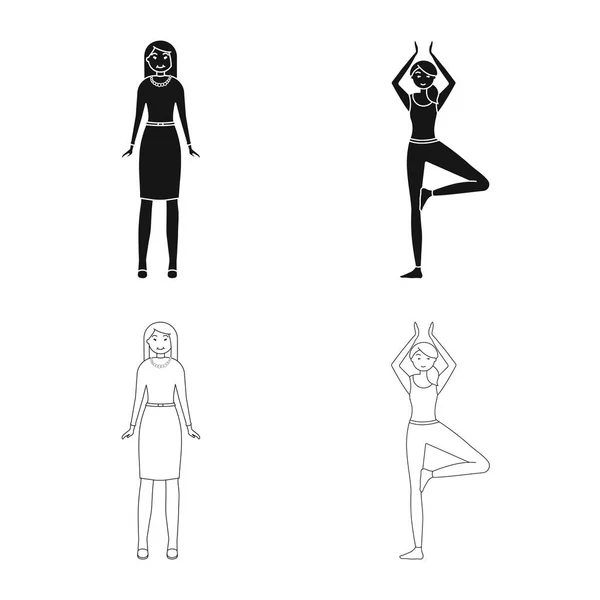 Design vetorial de postura e ícone de humor. Conjunto de postura e ícone vetorial feminino para estoque . — Vetor de Stock