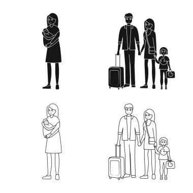 Karakter ve avatar işareti vektör tasarımı. Hisse senedi için karakter ve portre vektör simge topluluğu.