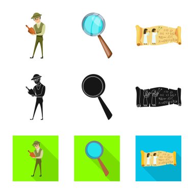 Hikaye ve öğeler logo vektör Illustration. Hisse senedi için hikaye ve öznitelikleri vektör simge kümesi.