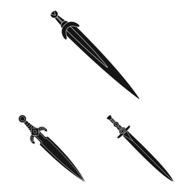 Keskin ve bıçak logosu izole nesne. Stok için keskin ve hançer vektör simgesi kümesi.