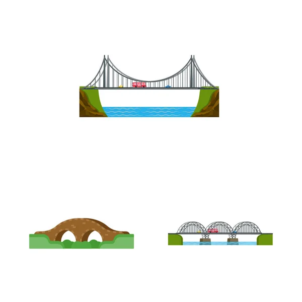 Ilustração vetorial de pontes e logotipo da ponte. Conjunto de pontes e ícone de vetor de referência para estoque . — Vetor de Stock