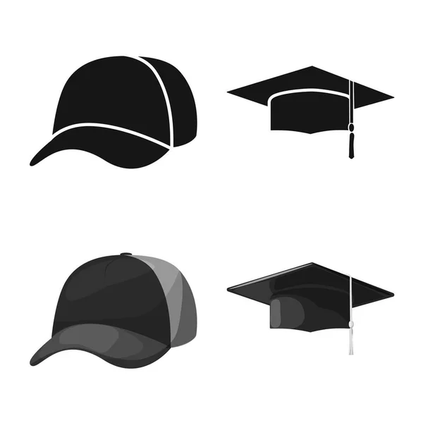 Objeto aislado de ropa y letrero de gorra. Conjunto de ilustración de vectores de ropa y boina . — Vector de stock