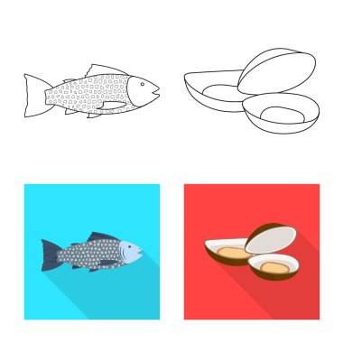 Taze ve restoran simge vektör Illustration. Hisse senedi için taze ve deniz vektör simge kümesi.