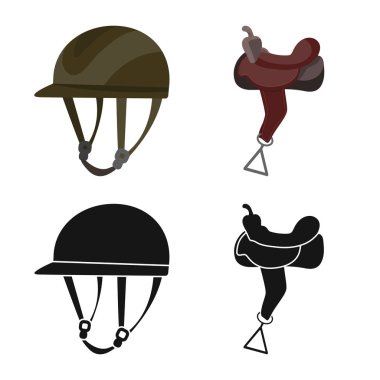 Ekipman ve Binicilik simge vektör tasarımı. Hisse senedi için ekipman ve rekabet vektör simge kümesi.