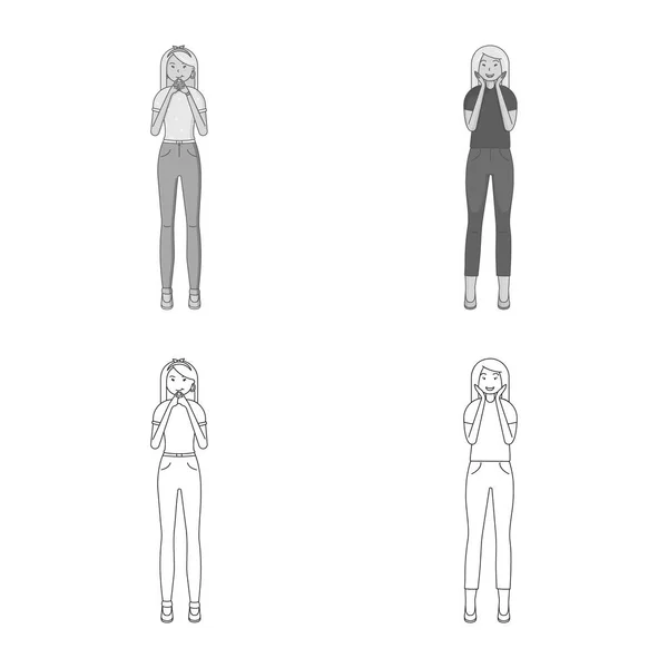Ilustração vetorial de postura e ícone de humor. Coleção de postura e símbolo de estoque feminino de web . — Vetor de Stock