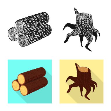 Ağaç ve ham logo vektör tasarımı. Ağaç ve inşaat hisse senedi vektör çizim seti.