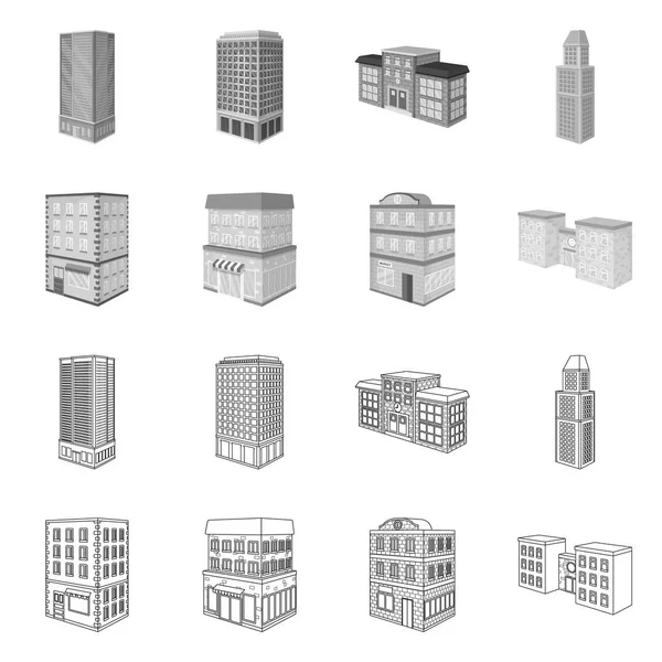 Vektorillustration der Konstruktion und des Bausymbols. Set von Bau- und Immobilienaktienvektorillustration. — Stockvektor