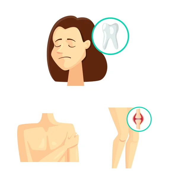 Objeto aislado del dolor y el icono de la enfermedad. Conjunto de dolor y lesión stock vector ilustración . — Vector de stock