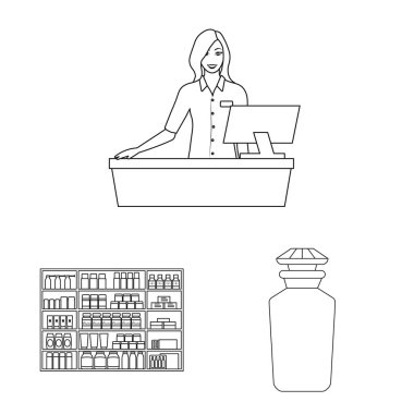 Eczane ve ilaç işareti vektör tasarımı. Eczane ve sağlık hisse senedi vektör çizim seti.