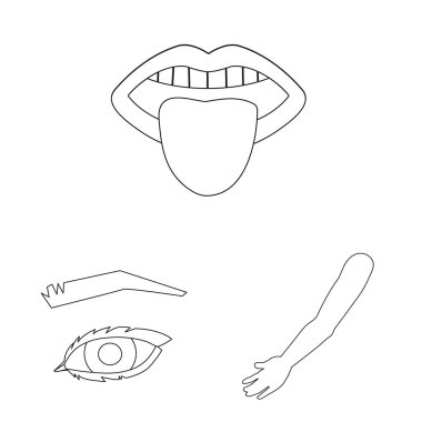 Vücut ve bölümü simge vektör tasarımı. Vücut ve anatomi hisse senedi vektör çizim seti.