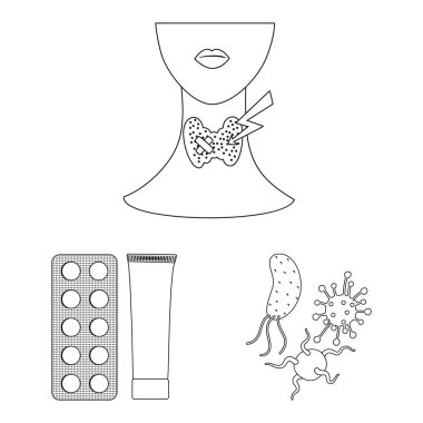 Hastalık ve sağlık simgesi izole nesne. Stok için hastalık ve ağrı vektör simgesi seti.