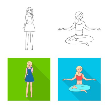 Duruş ve ruh hali işareti vektör Illustration. Duruş ve kadın hisse senedi vektör çizim.