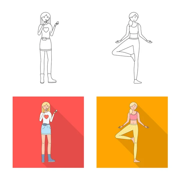 Vector illustration of posture and mood icon. Set of posture and female stock symbol for web. — Stock Vector