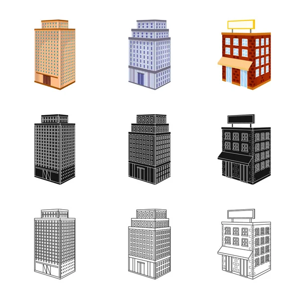 Illustrazione vettoriale della costruzione e simbolo dell'edificio. Set di icone vettoriali di costruzione e proprietà per magazzino . — Vettoriale Stock