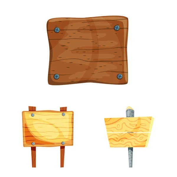 Objeto aislado de letrero e icono de madera. Conjunto de letrero y símbolo de madera para web . — Vector de stock