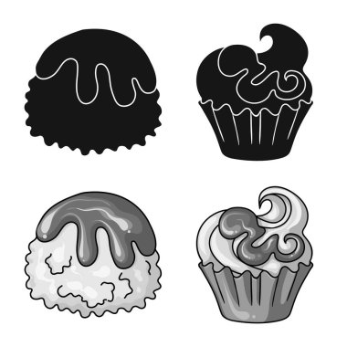 Şekerlemeler ve mutfak simge vektör tasarımı. Şekerlemeler ve hisse senedi için ürün vektör simge kümesi.