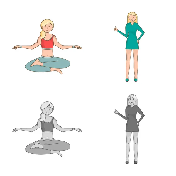 Ilustración vectorial de la postura y el logotipo del estado de ánimo. Conjunto de postura y vector hembra icono para stock . — Vector de stock