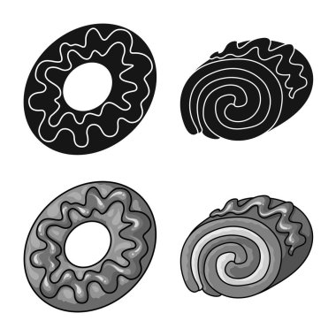 Şekerlemeler ve mutfak logo vektör tasarımı. Şekerlemeler ve hisse senedi için ürün vektör simge koleksiyonu.