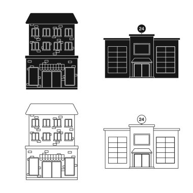 Belediye illüstrasyon vektör ve logo Merkezi. Belediye topluluğu ve hisse senedi için emlak vektör simgesi.