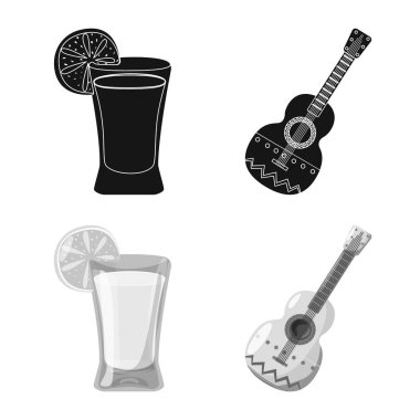 Kafe ve Latin simge vektör Illustration. Kafe ve hisse senedi için ulusal vektör ikon koleksiyonu.