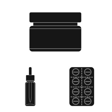 Tedavi ve sağlıklı yaşam işareti izole nesne. Tedavi ve farmasötik stok vektör illüstrasyonunun toplanması.