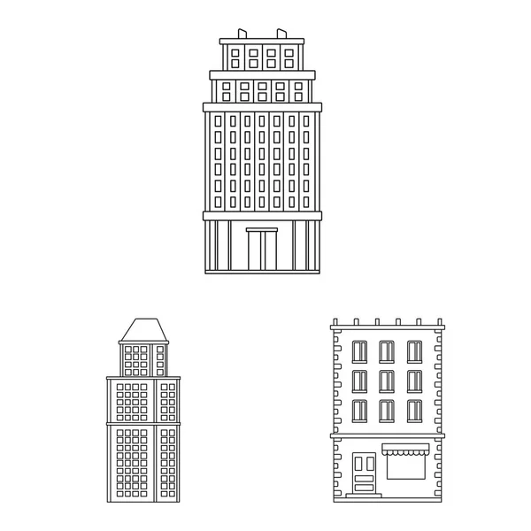 Vektor illustration av arkitektur och exteriör logotyp. Samling av arkitektur och stad aktiesymbol för rengöringsduk. — Stock vektor