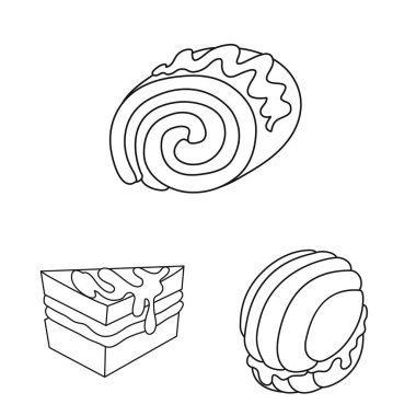 Tatlı ve ürün sembolü vektör illüstrasyon. Stok için tatlı ve karamel vektör simgesi koleksiyonu.