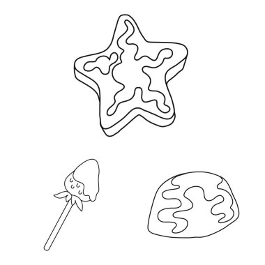 Tatlı ve ürün işareti vektör tasarımı. Web için tatlı ve karamel hisse senedi simgesi kümesi.