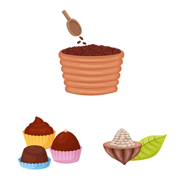 Objeto aislado de signo de cacao y frijoles. Conjunto de ilustración de vector de stock de cacao y dulzura . — Archivo Imágenes Vectoriales