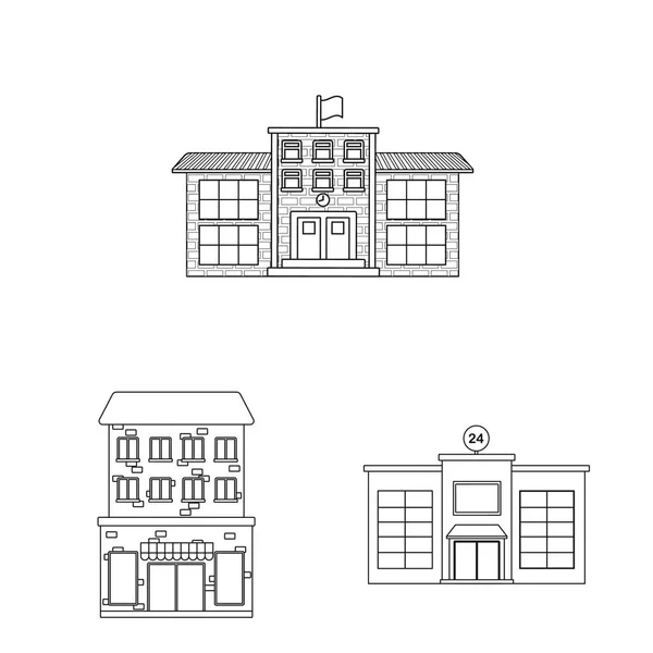 建筑和外部徽标的矢量插图。网络建筑与城市股票符号的集合. — 图库矢量图片