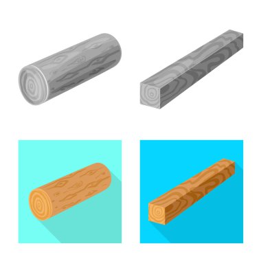 Ağaç ve ham logo vektör tasarımı. Ağaç ve inşaat hisse senedi vektör çizim seti.