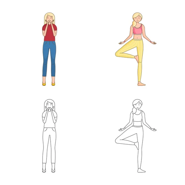 Design vettoriale della postura e del segno dell'umore. Raccolta di postura e stock symbol femminile per il web . — Vettoriale Stock