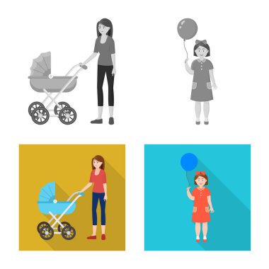 Vektör Illustration karakter ve avatar işareti. Hisse senedi için karakter ve portre vektör simge kümesi.