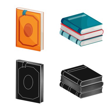 Eğitim ve kapak logosu yalıtılmış nesne. Eğitim ve hisse senedi için kitapçı vektör simge kümesi.