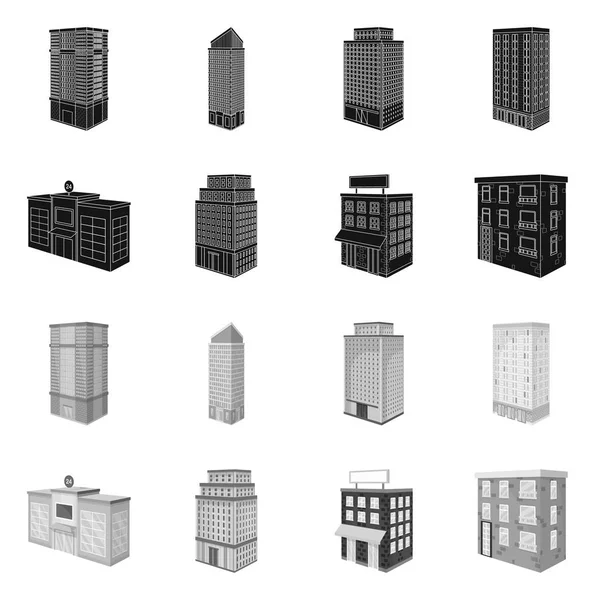 Conception vectorielle de la construction et de l'icône du bâtiment. Ensemble de construction et d'illustration vectorielle de stock immobilier . — Image vectorielle