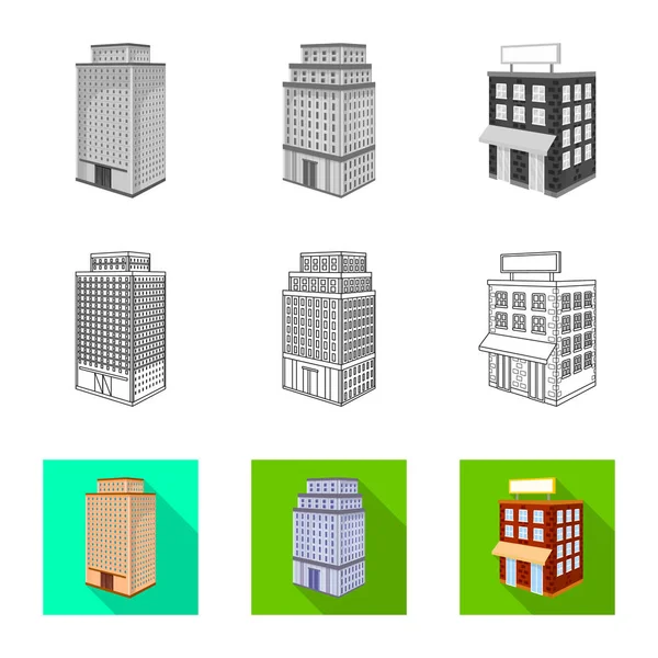 Illustrazione vettoriale della costruzione e simbolo dell'edificio. Raccolta di costruzione e stock immobiliare simbolo per il web . — Vettoriale Stock