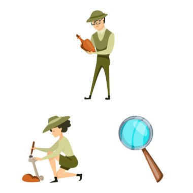 Arkeoloji ve tarihsel logo vektör illüstrasyon. Web için arkeoloji ve kazı stok sembolü seti.