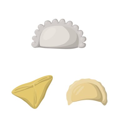 Köfte ve gıda logosu vektör illüstrasyon. Stok için köfte ve doldurulmuş vektör simgesi koleksiyonu.