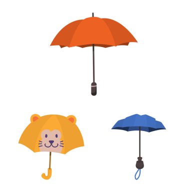 Şemsiye ve yağmur sembolü yalıtılmış nesne. Hisse senedi için şemsiye ve hava vektör simge topluluğu.