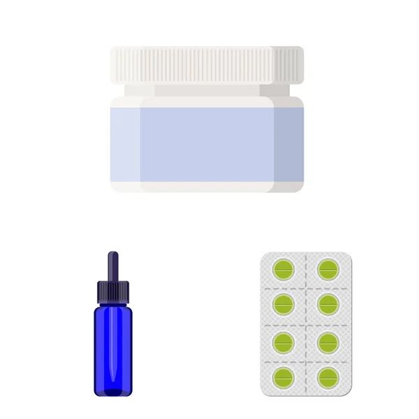 Isolerade objekt av apotek och farmaceutiska logo typ. Uppsättning apotek och hälsa Stock symbol för webben. — Stock vektor