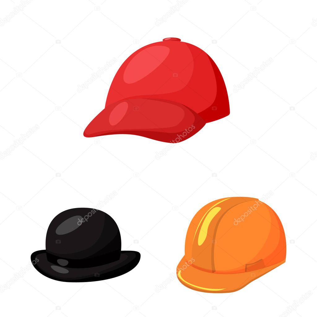 Vector illustration of headgear and napper symbol. Collection of headgear and helmet stock symbol for web.