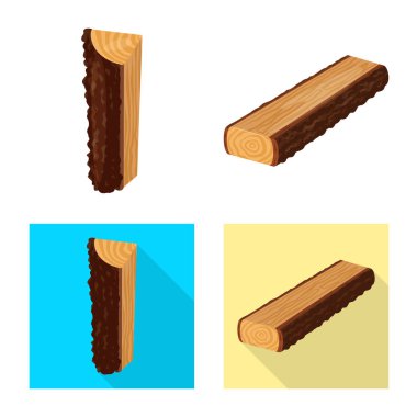 Ağaç ve ham simge vektör çizimi. Web için ağaç ve inşaat hisse senedi simgesi kümesi.