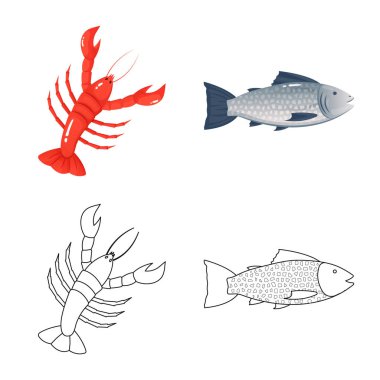 Taze ve restoran simge vektör tasarımı. Taze ve deniz hisse senedi vektör çizim topluluğu.