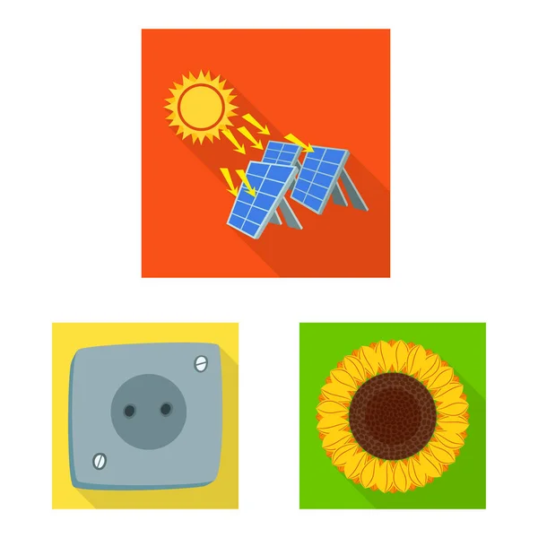 Projeto vetorial do sinal solar e painel. Coleção de ícone de vetor solar e verde para estoque . — Vetor de Stock